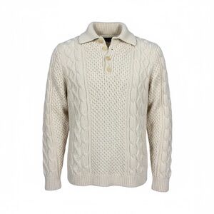 Hand-Knit‎ Aran Fisherman Sweater Men’s Large Cream Wool Blend